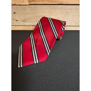 VTG 100% Silk Jos. A Bank Tie Red w/Blue & Gray Stripes Made in USA 56"x3.875"